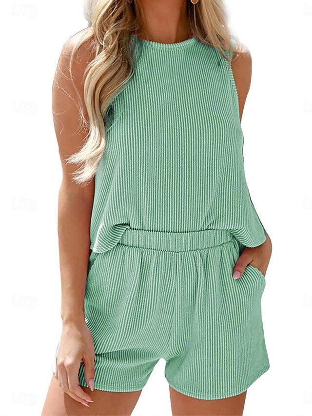 Women's Shorts Sets Bolero Top Sleeveless Crew Neck Plain