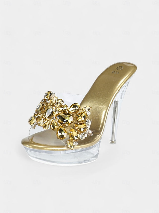 Clear – Women's Rhinestone Platform Heels Embellished