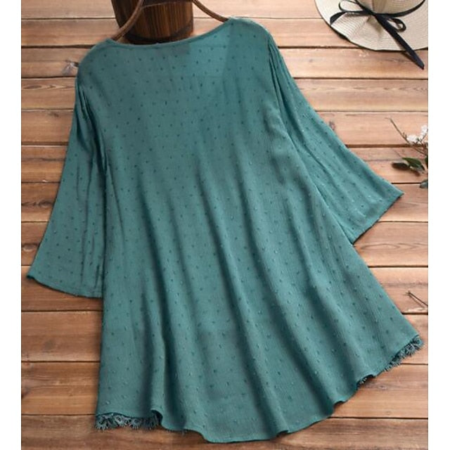 Women's Shirt Lace Shirt Blouse Eyelet top Lace Buttons