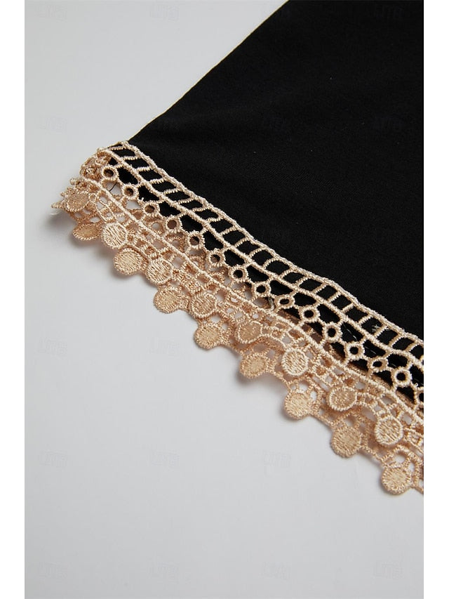 Women's Casual Dress V-neck Short Sleeve Crochet Lace Trim
