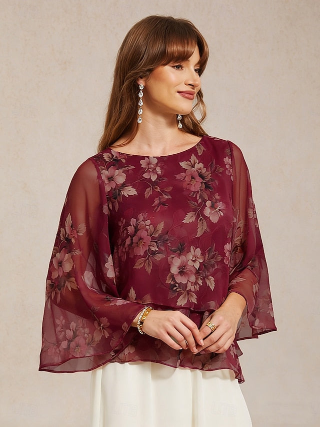 Women's Blouse Chiffon Tops Lace Tops Lace up Layered