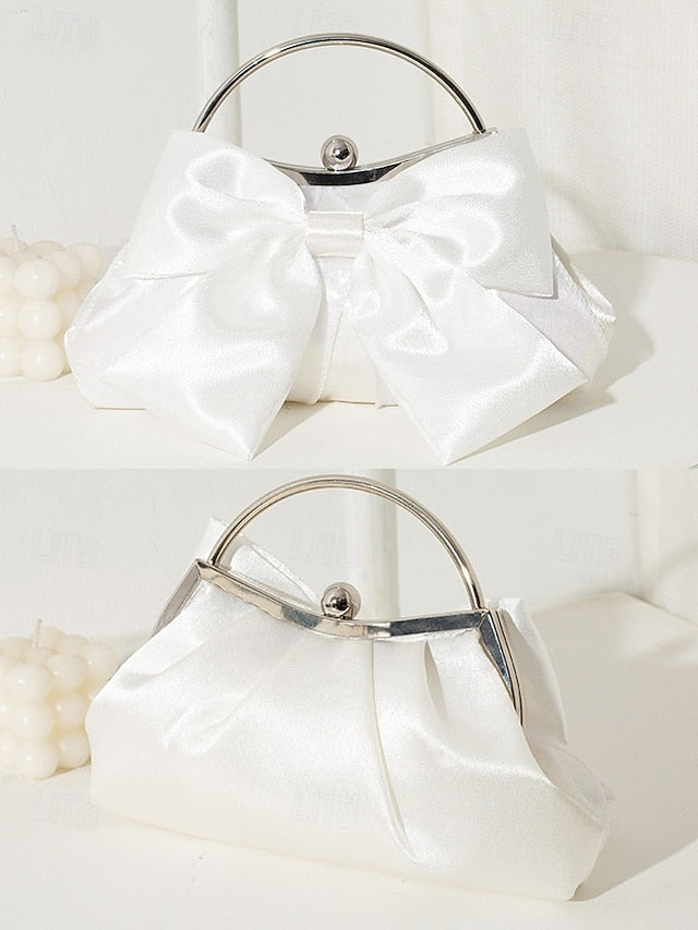 Evening – Bag Women's Elegant Bow Satin Pearl Clutch