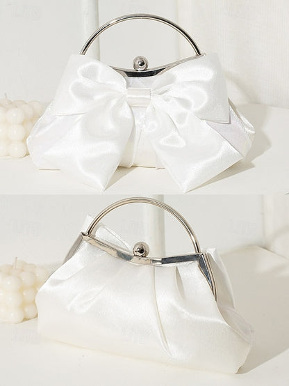 Evening – Bag Women's Elegant Bow Satin Pearl Clutch