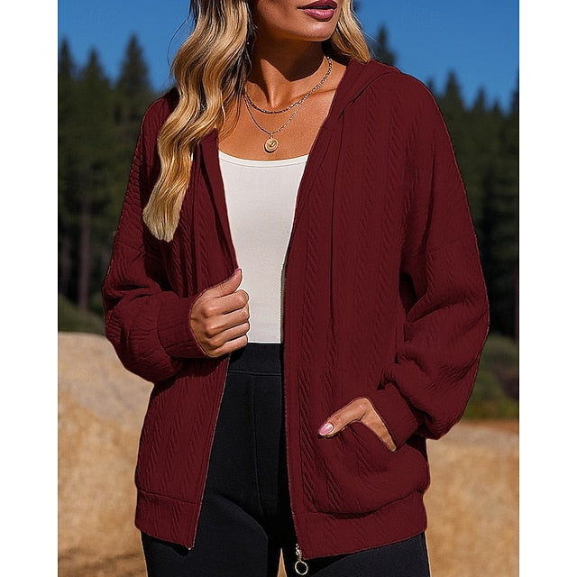 Women's Fullzipper Jacket Hooded Sweatshirt Pocket Long