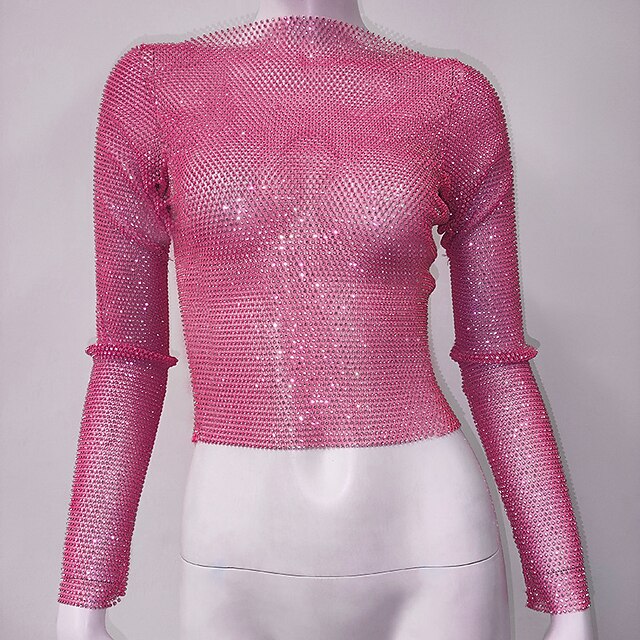Metallic Sparkle Sexy Shirt Sheer Mesh Rhinestone Cover Up Disco