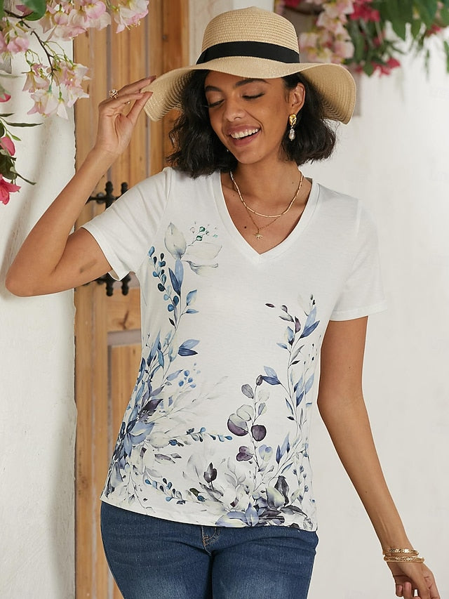 Women's T Shirt Basic Floral Print Short Sleeve Regular