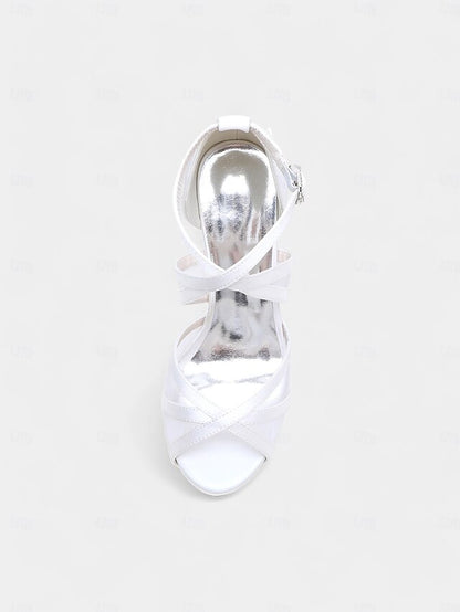 with Straps Satin White Sandals - Perfect Cross Bridal High Heel