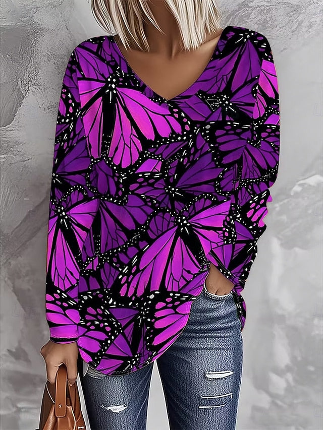 Women's T Shirt Graphic Butterfly Vintage Stylish Casual