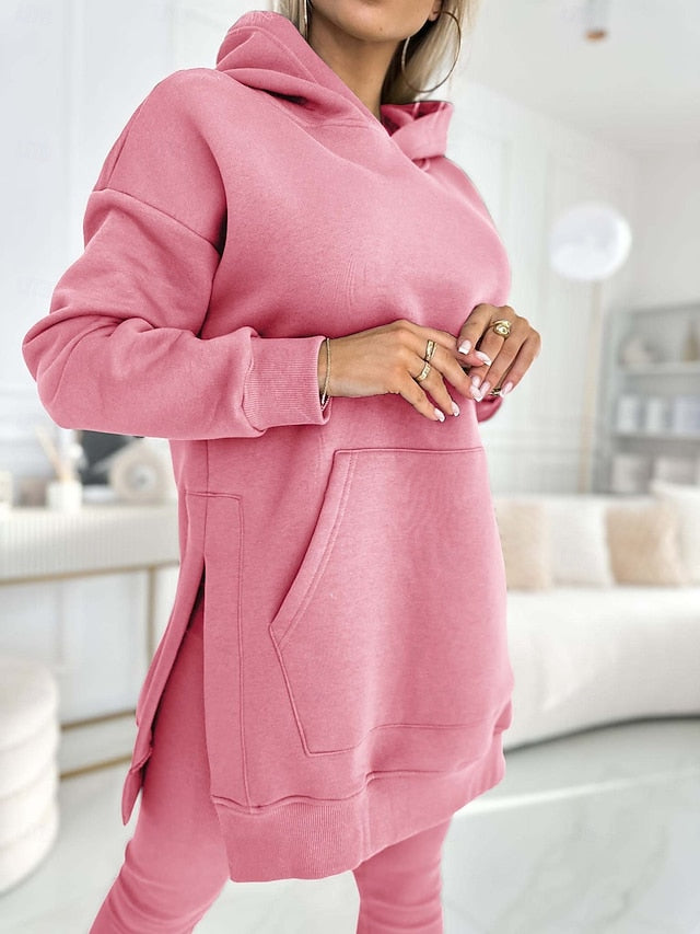 Women's Hoodie Pants Sets Bolero Long Sleeve Hooded Plain
