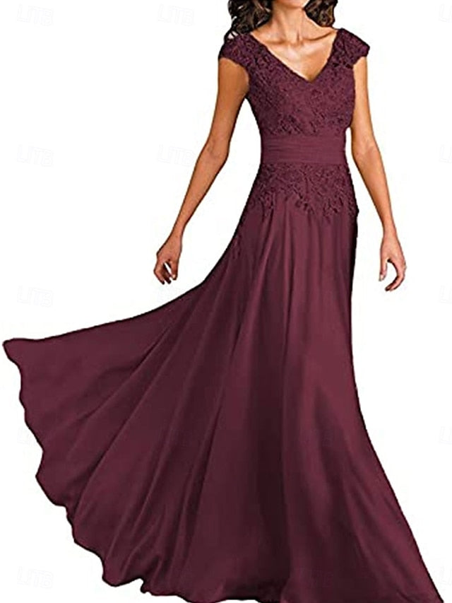 Neck Bride A-Line Elegant Simple Dress the V Floor of Mother