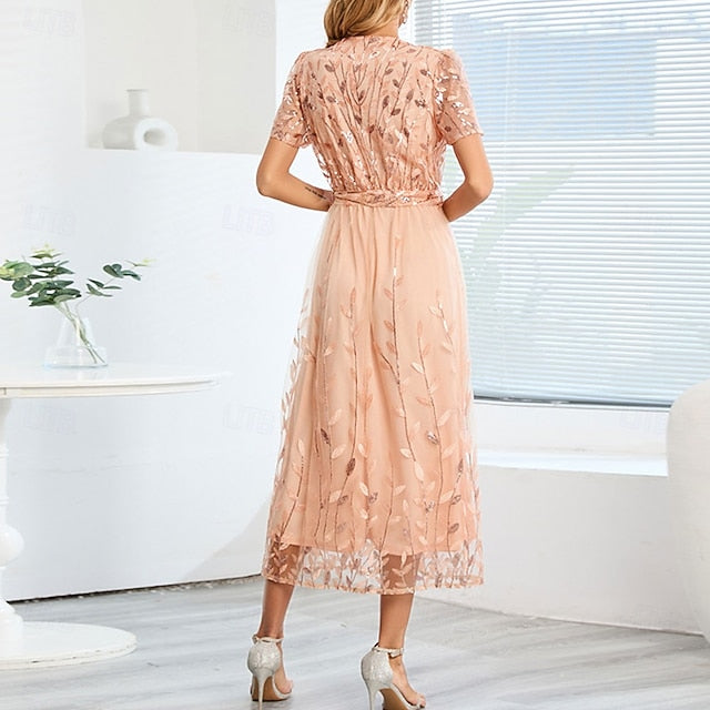 Dress Bride Neck the of V Sequin Elegant A-Line Mother