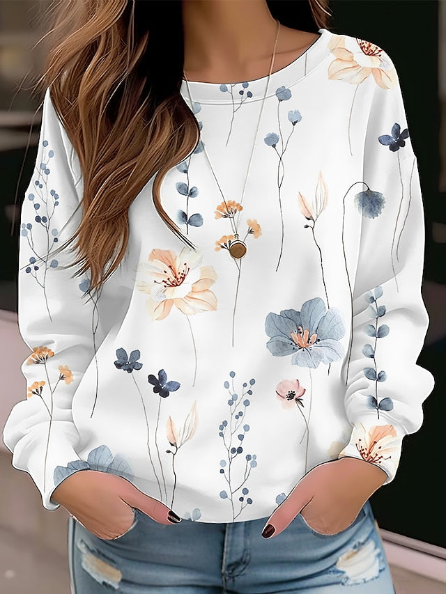 Women's Sweatshirt Pullover Floral Cat Street Casual