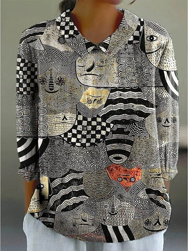 Women's Blouse Long Sleeve Peter Pan Collar Casual Graphic