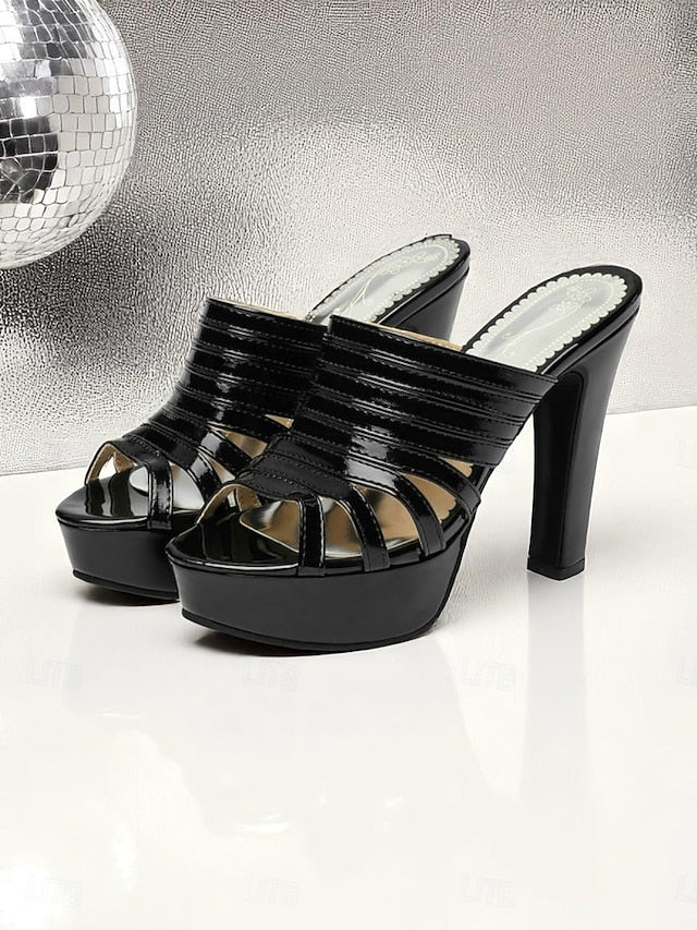 Mule Platform Women's Heels White Strappy - Open-Toe