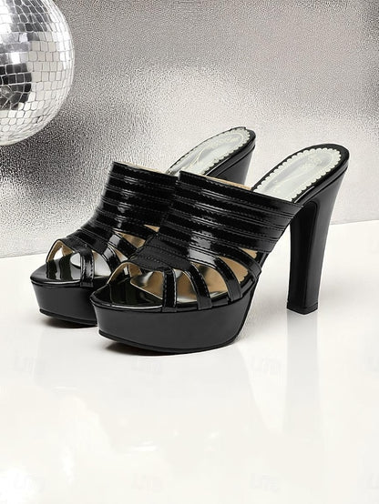 Mule Platform Women's Heels White Strappy - Open-Toe