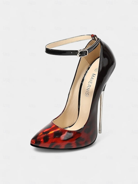 Sexy Print Stiletto Patent Pumps Leopard Women's – Red