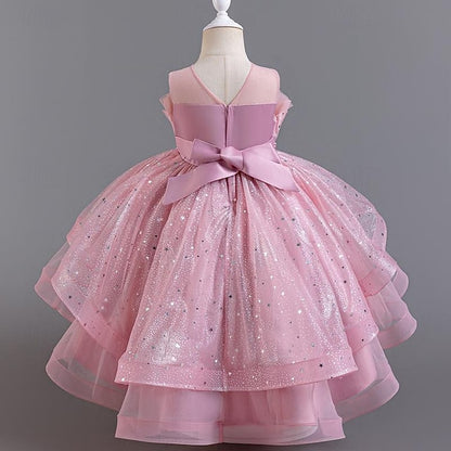 Dress Party Sleeveless Girl Flower Sequin Kids Girls'
