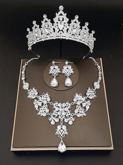 – Women's Set Silver and Jewelry Rhinestone Elegant Tiara