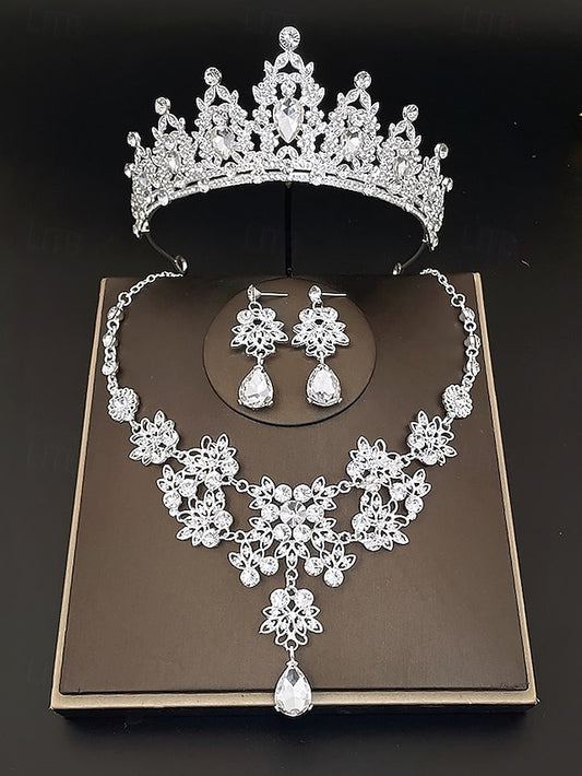 – Women's Set Silver and Jewelry Rhinestone Elegant Tiara
