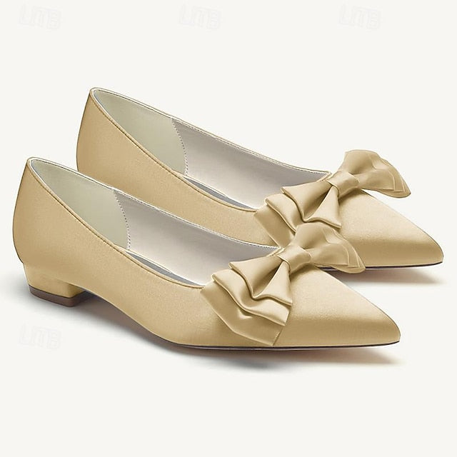 Women's Flats Pointed Party Low Shoes Heel Wedding Bowknot