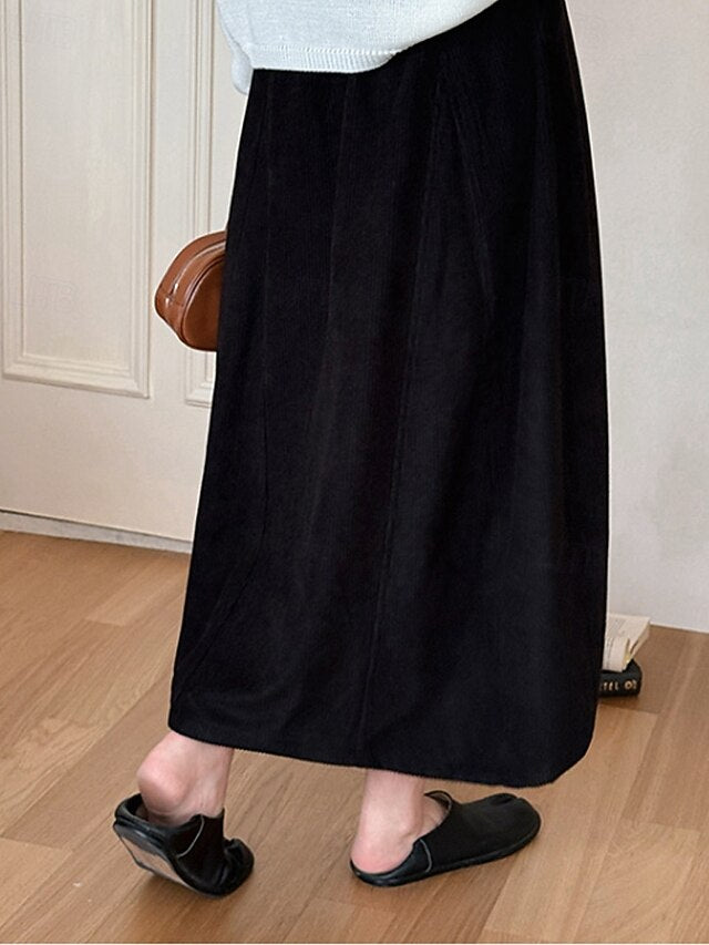 Women's Casual Maxi High Waist Skirts Plain Drawstring