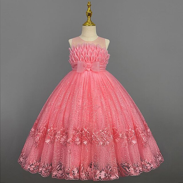 Kids Dress Flower Solid Girls' Girl Colored