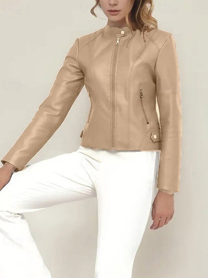 Comfortable Jacket Faux Pocket Zipper Women's Leather
