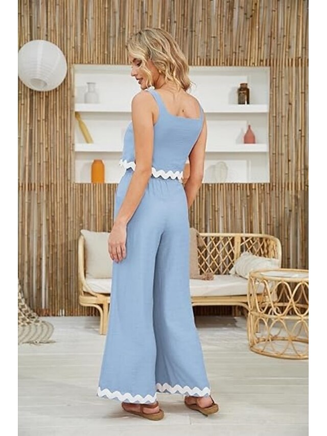 Women's tank top trousers wavy hem casual fashion suit