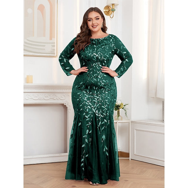 Mermaid Trumpet Floor Length Evening Gown Sparkle Plus Size