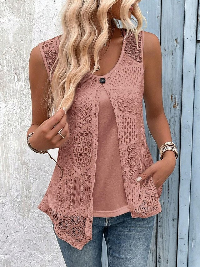 Women's Tank Top Lace T-shirt Lace Patchwork Plain Fashion