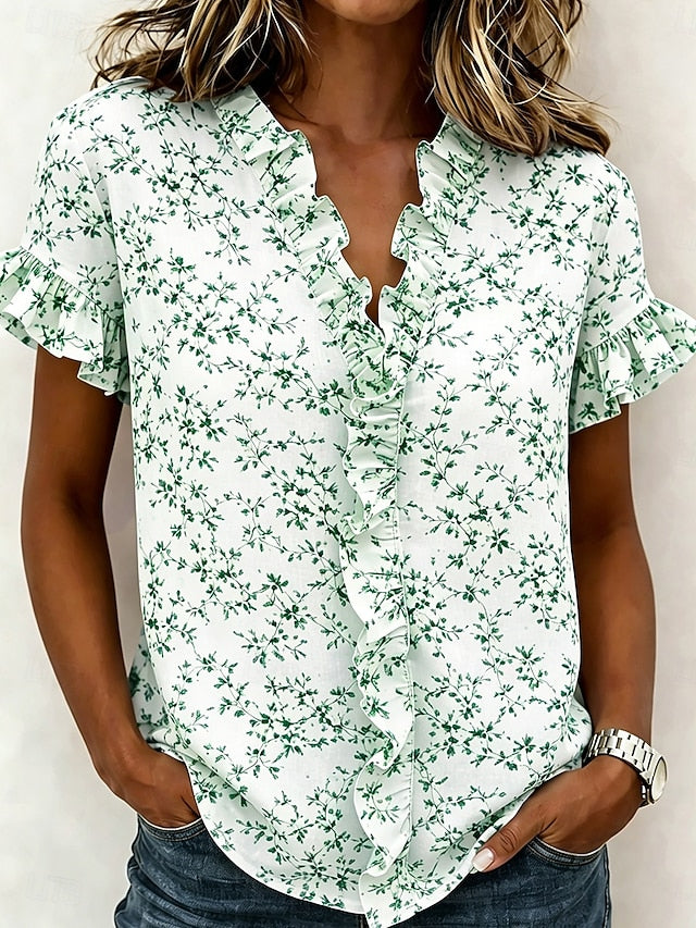 Women's Shirt Tunic Ruffle Floral Graphic Elegant Fashion