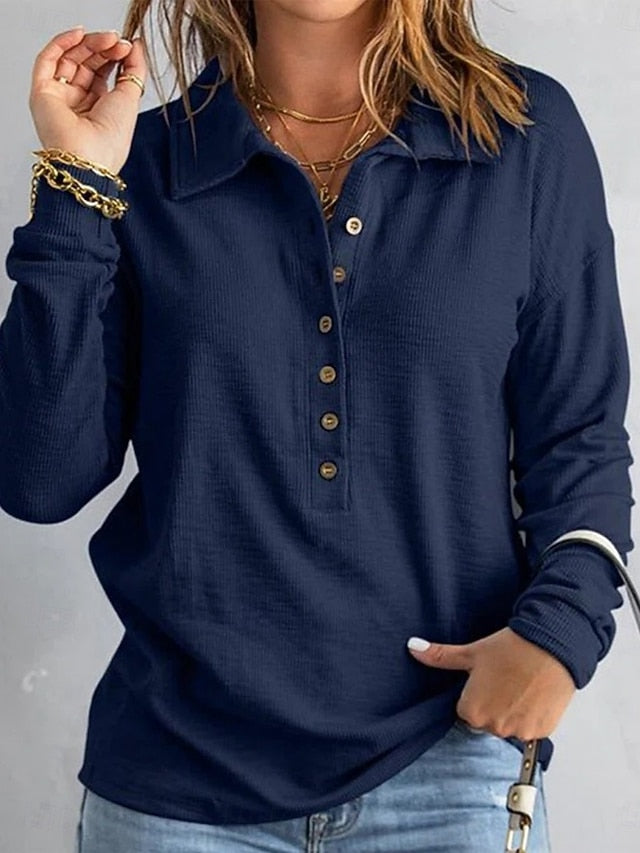 Women's Blouse Buttons Solid Color Stylish Basic Casual