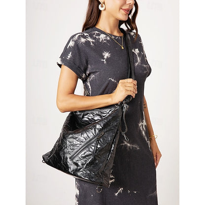 Women's Black Hobo Leather – Patent Crinkle Bag Sleek