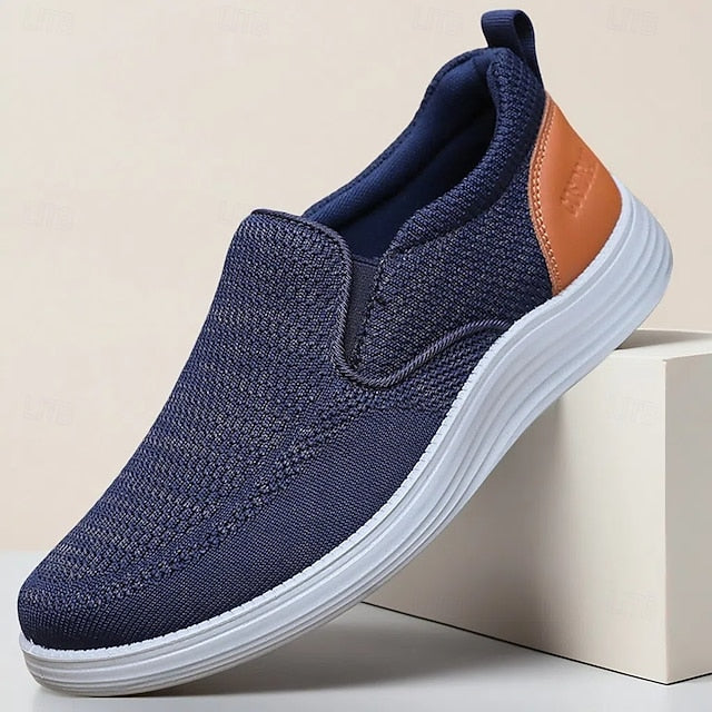 Men's Stretch Navy Slip-On Breathable Sneakers – Knit