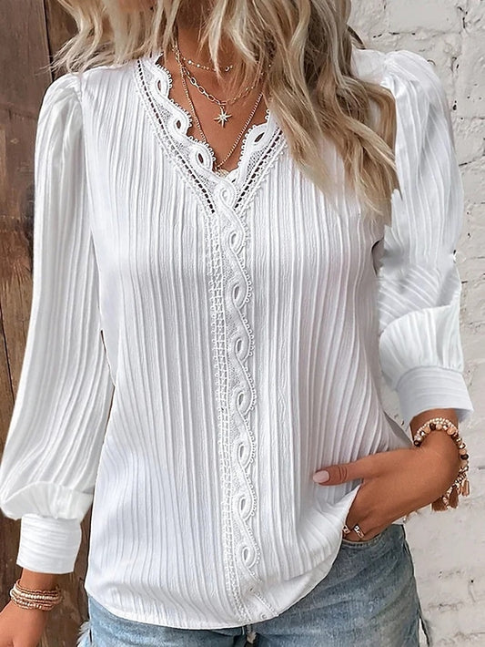 Women's Lace Shirt Solid Color Elegant Stylish Basic Long