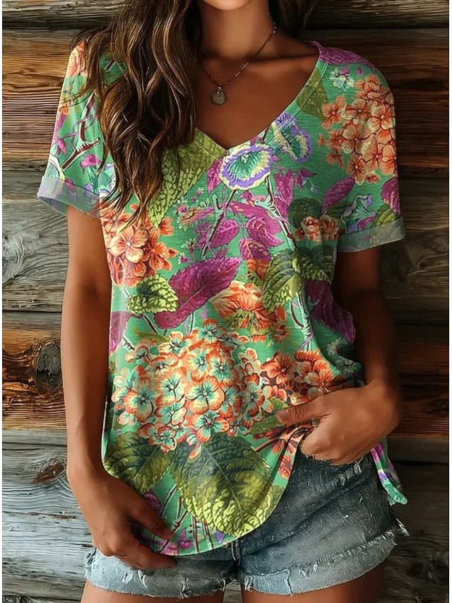 Women's Boho T Shirt Floral Graphic Vintage Stylish Classic