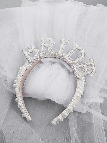 'BRIDE' with Headband Veil – Pearl-Embellished