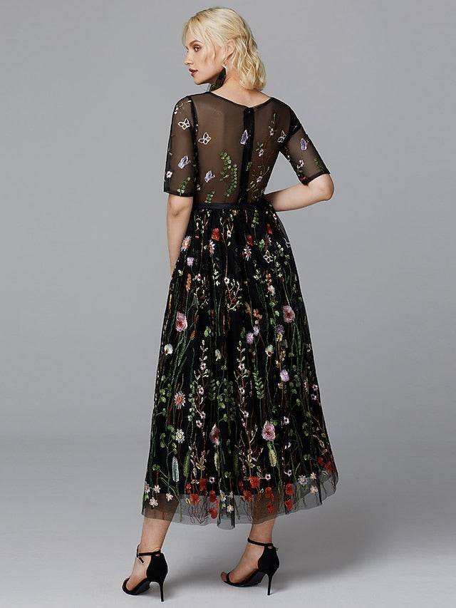 A-Line Floral Dress Valentine's Day Wedding Guest Tea