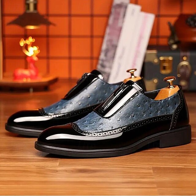 with Tan and Men's Patent Colorblock Shoes Black Formal