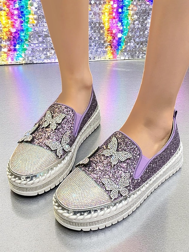 Platform Sneakers Glitter Slip-On Women's Purple with