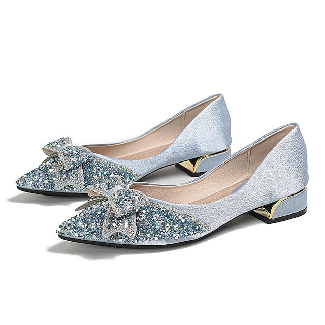 Bow Glitter with Flats - Women's Detail Rhinestone Elegant