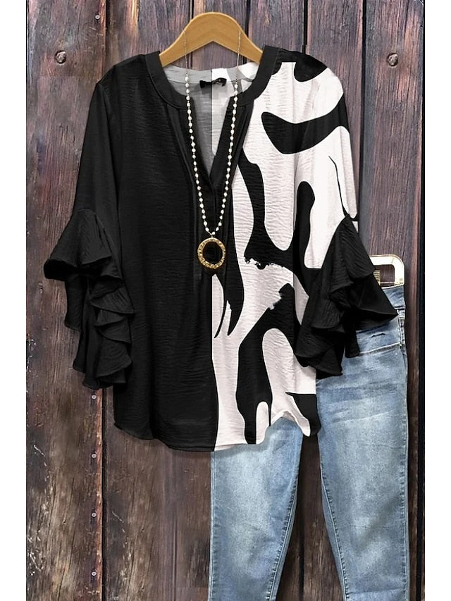 Women's Blouse V Neck Floral Graphic Geometric Bohemia