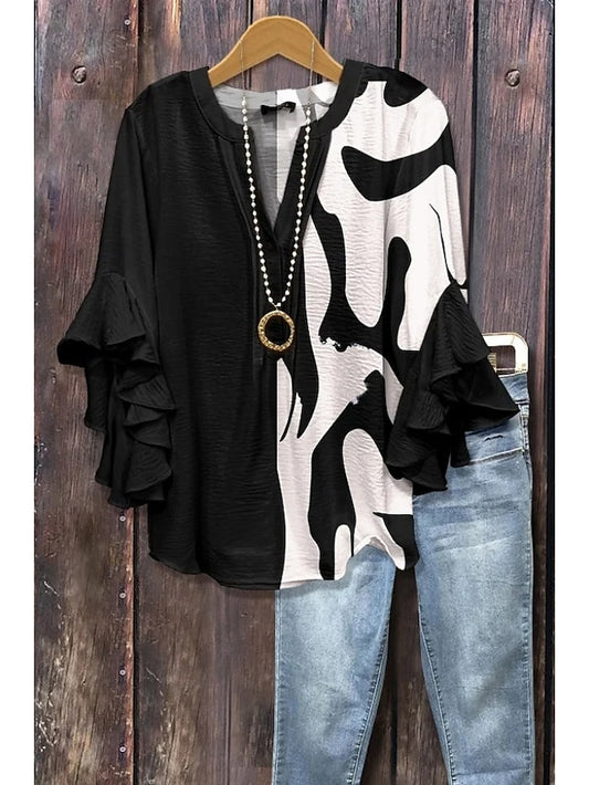 Women's Blouse V Neck Floral Graphic Geometric Bohemia