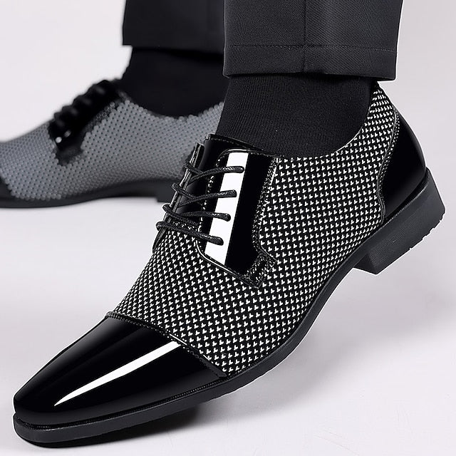 Black Lace-Up Shoes Patent Men's Formal Faux Leather