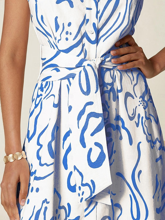 Women's Sleeveless Maxi Shirt Dress Summer A Line Shirt