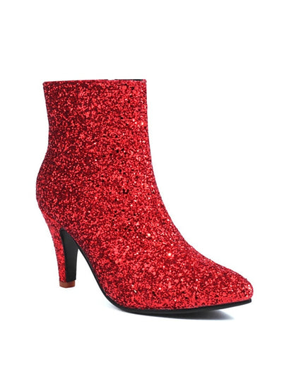 Glitter Boots Heel High Women's – Ankle Sparkly Red