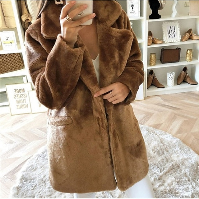 Pocket Casual Fur Warm Comfortable Coat Women's Faux