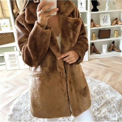 Pocket Casual Fur Warm Comfortable Coat Women's Faux