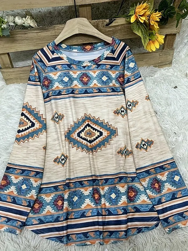 Women's T Shirt Print Graphic Tribal Vintage Stylish