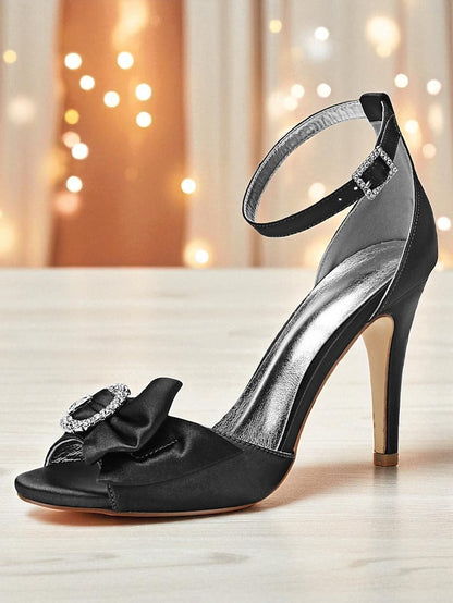 with Sandals Heel High Women's Rhinestone Purple Satin